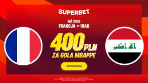 Superbet: Bonus 400 PLN za gola Kyliana Mbappe w meczu Francja – Irak (20-22.06.2026)